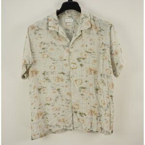 Porter & Ash Linen Blend Men's XL Short Sleeve Beige Floral Button Up Camp Shirt